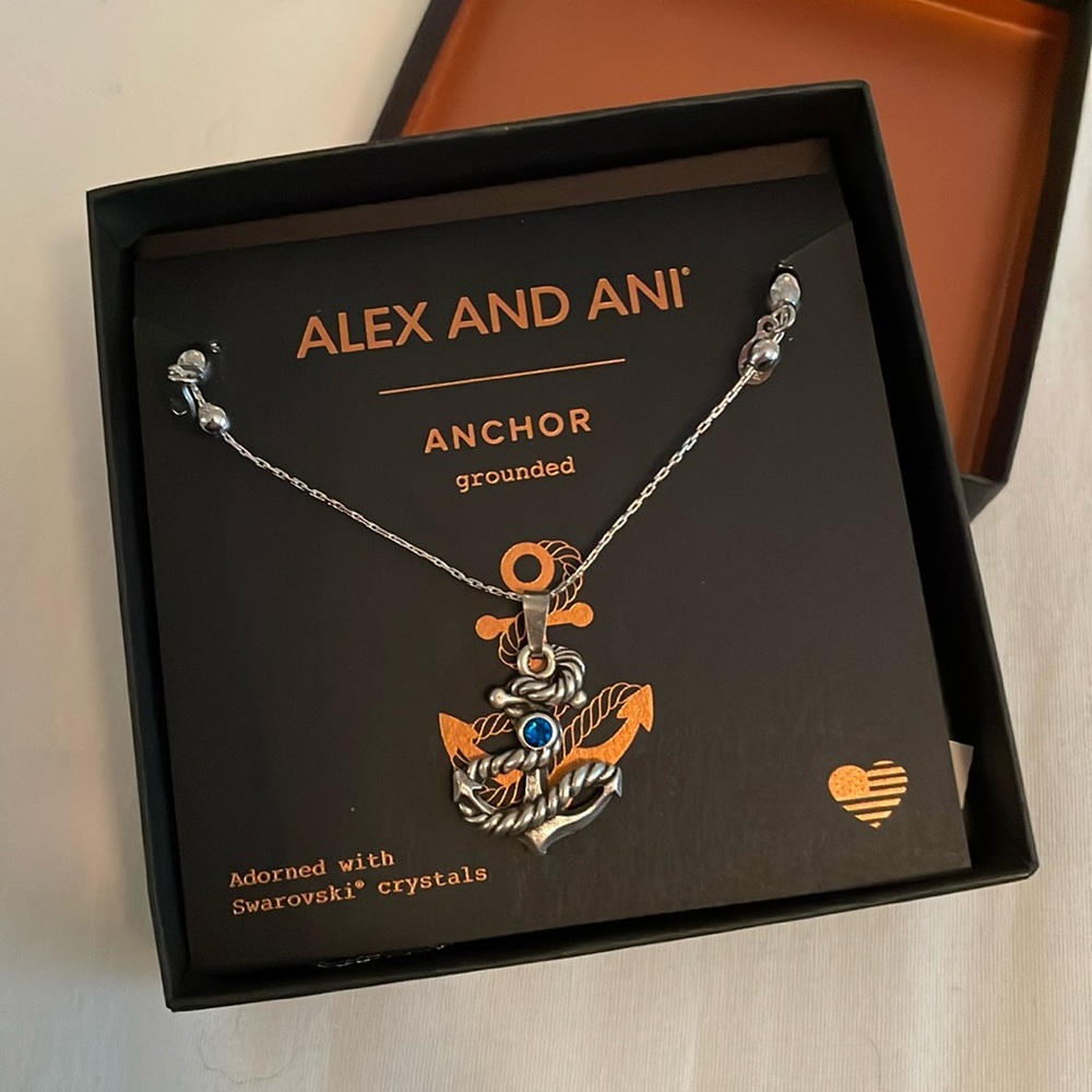 Alex & Ani | Silver Anchor necklace with Swarovski crystals NEW WITH TAGS
